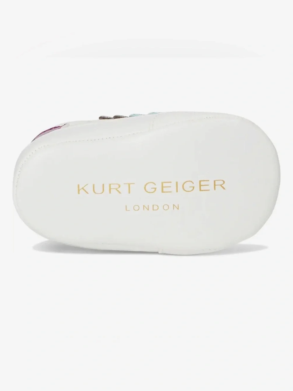 Kurt Geiger White Baby Sneakers with Multicolor Metallic Flower Accents